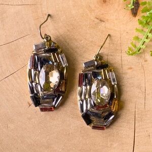 NEW Black Gold Red Chunky Rhinestone Crystal Glass Amber Bead Glitz Earrings